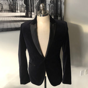H&M Navy Velvet and Satin Trimmed Blaze